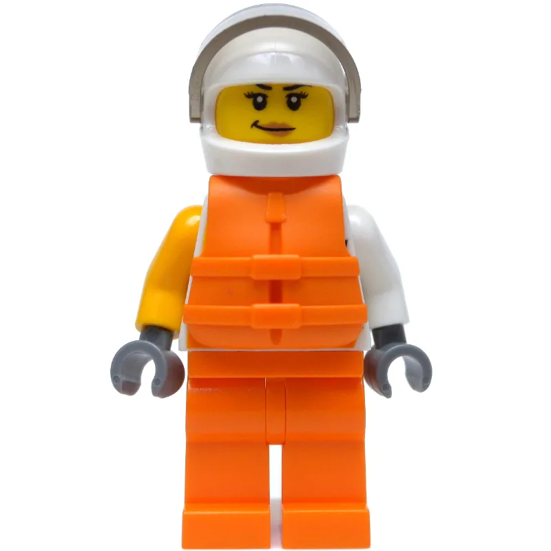 Racer, Woman, White and Orange Jumpsuit with… — minifigurine LEGO | Brick Broker