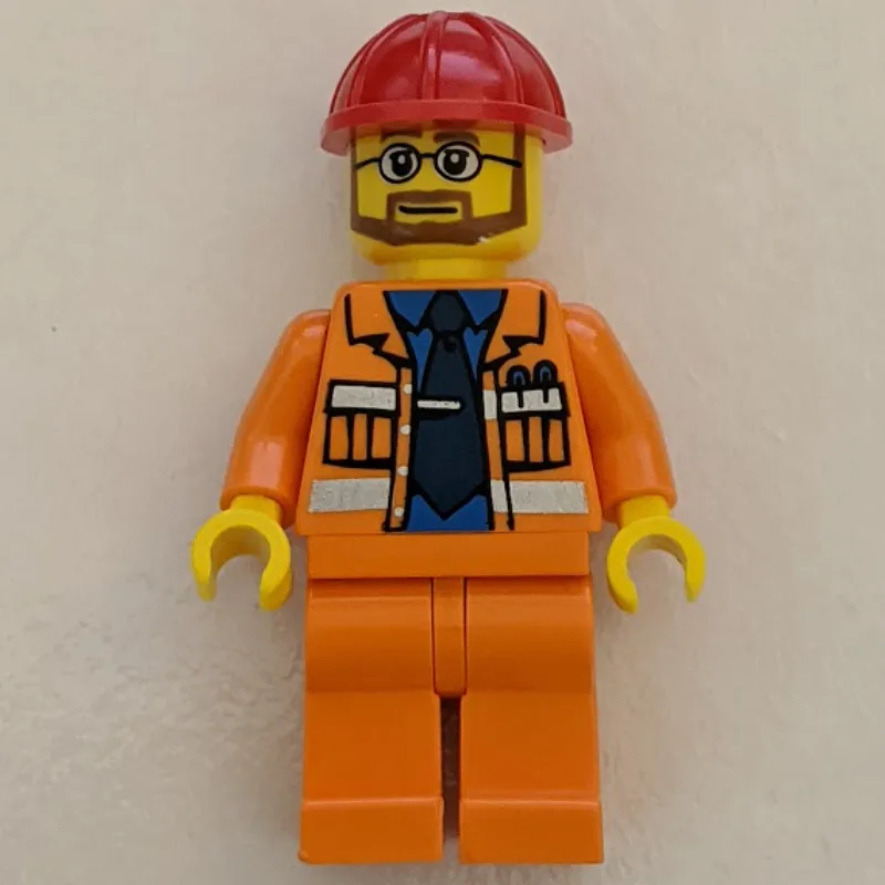 Construction Worker, Open Orange Jacket over… — minifigurine LEGO | Brick Broker