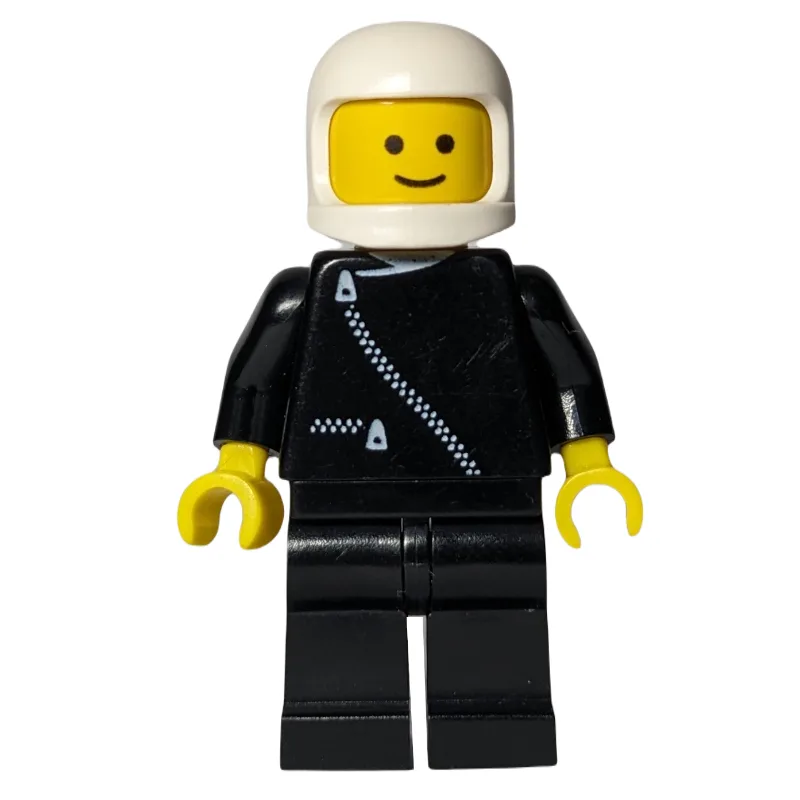 Man, Black Jacket with Zipper, White Helmet — minifigurine LEGO | Brick Broker