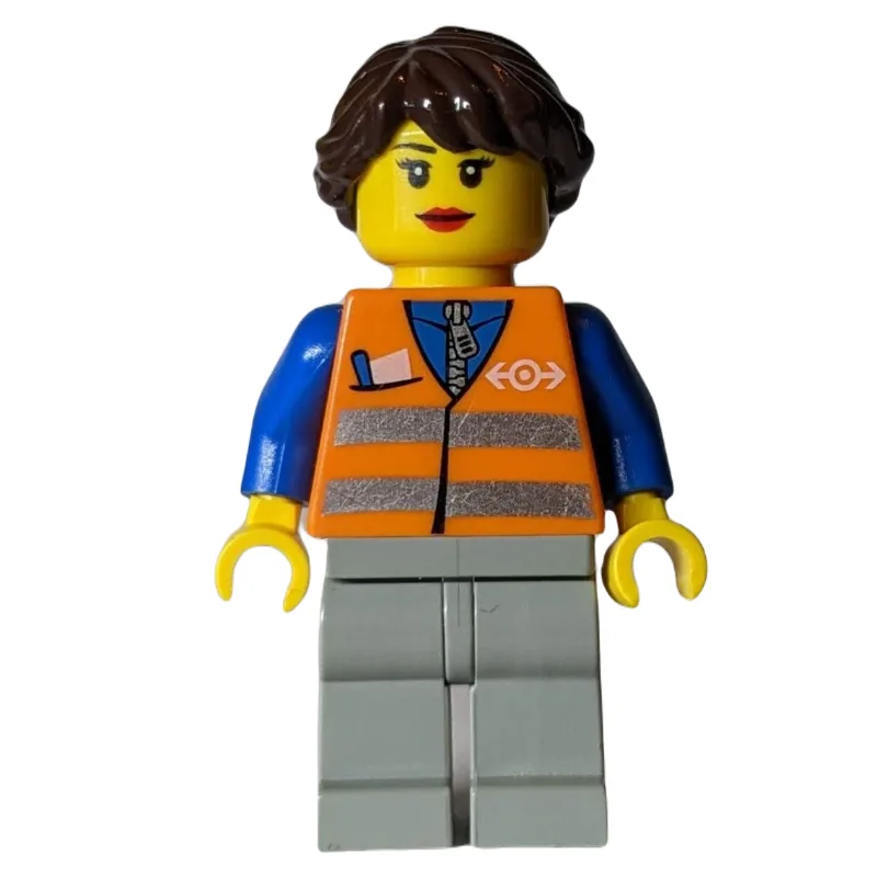 Train Worker - Orange Torso, Light Bluish Gre… — minifigurine LEGO | Brick Broker