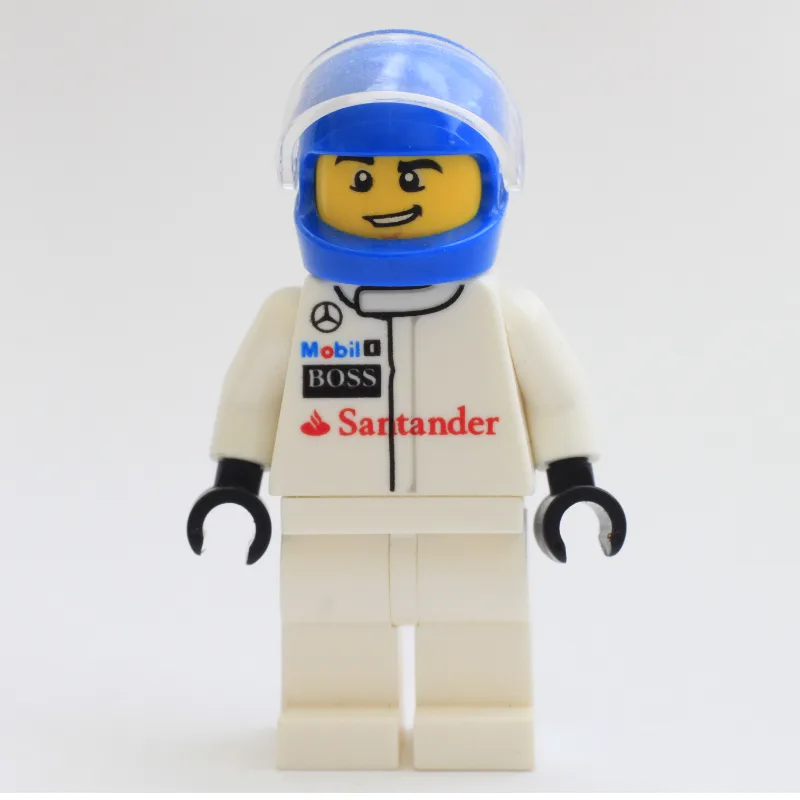 Race Driver, White Torso, White Legs, Blue He… — minifigurine LEGO | Brick Broker
