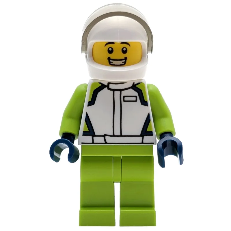 Racer, White Race Jacket, Lime Legs, White He… — minifigurine LEGO | Brick Broker