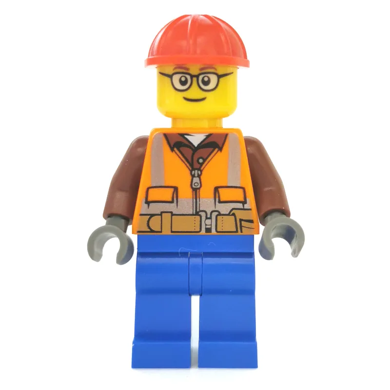 Construction Worker, Orange Safety Vest with… — minifigurine LEGO | Brick Broker