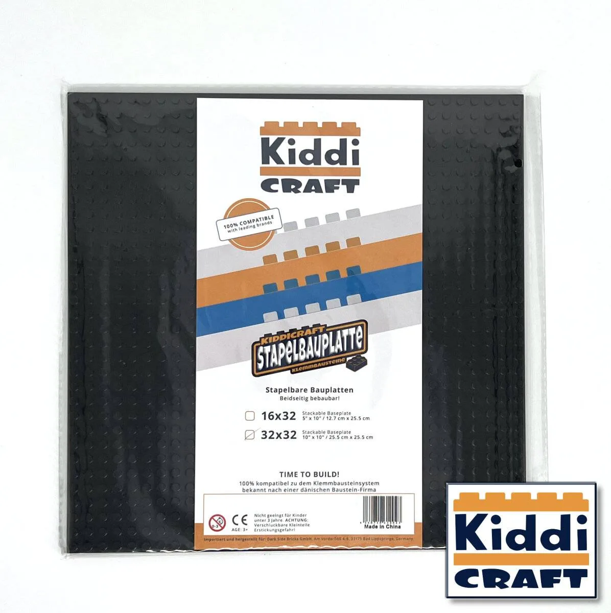 Kiddicraft Plaque de base empilable 32 x 32 - Noir (KID-KC32BKSA) - prix | Brick Broker