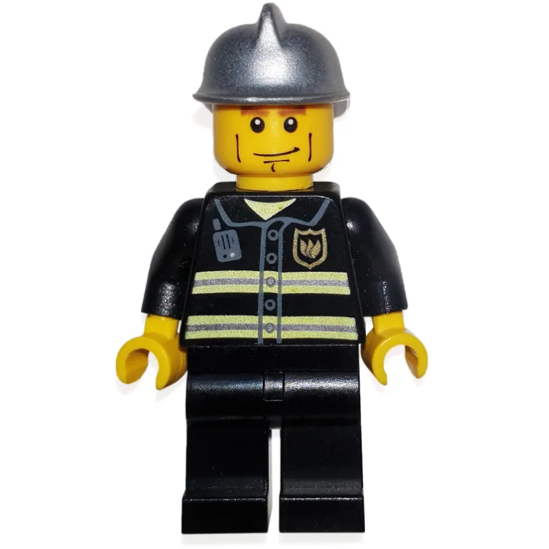Fireman, Black Fire Jacket with Reflective St… — minifigurine LEGO | Brick Broker