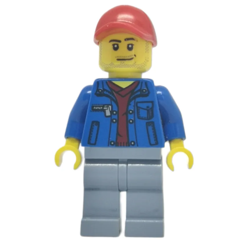 Man, Open Blue Jacket over Dark Red Shirt, Sa… — minifigurine LEGO | Brick Broker