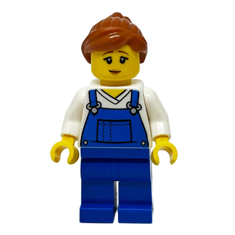 White Torso, Blue Overall, Dark Orange Hair — minifigurine LEGO | Brick Broker