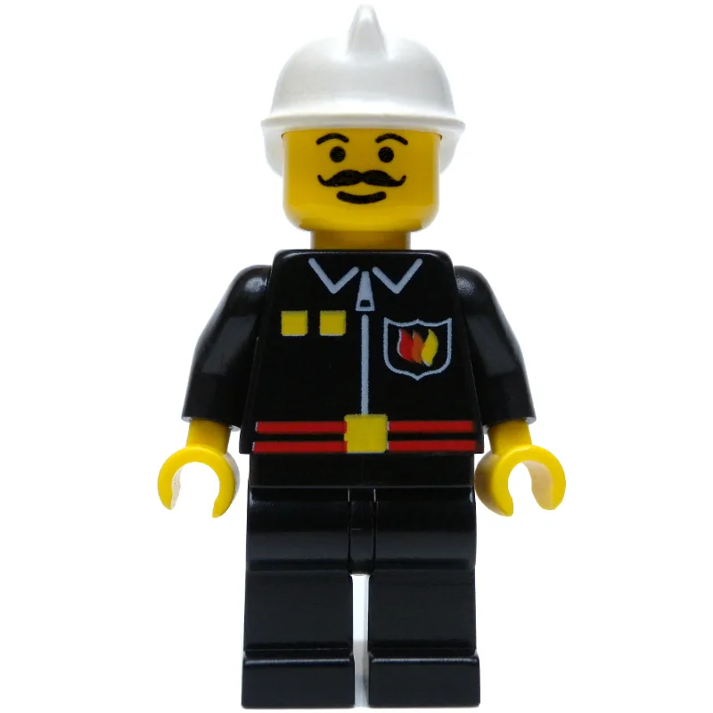 Fireman, Black Fire Jacket with Red Belt and… — minifigurine LEGO | Brick Broker