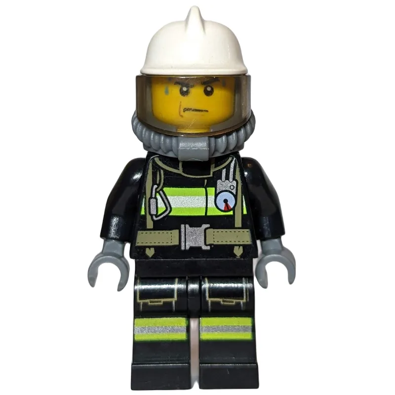 Fireman, Black Fire Suit with Gauge and Strap… — minifigurine LEGO | Brick Broker