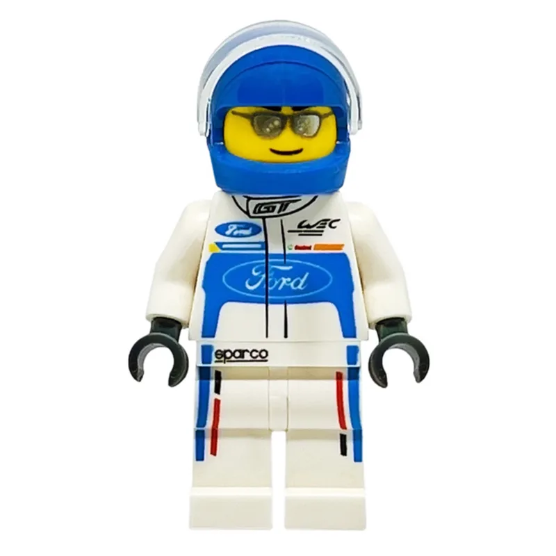 Race Driver, White Torso, White Legs, Blue He… — minifigurine LEGO | Brick Broker