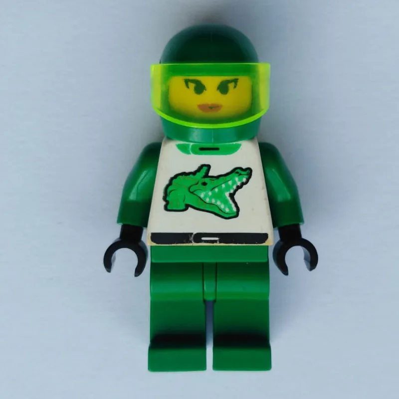 Racer, Woman, Green and White Outfit with Cro… — minifigurine LEGO | Brick Broker