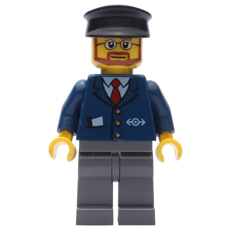 Train Worker, Dark Blue Jacket with Train Log… — minifigurine LEGO | Brick Broker