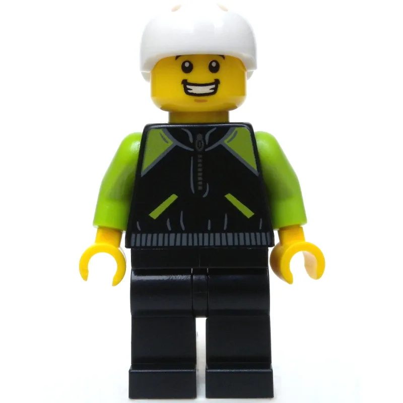 Man, Black and Lime Jacket, White Helmet — minifigurine LEGO | Brick Broker