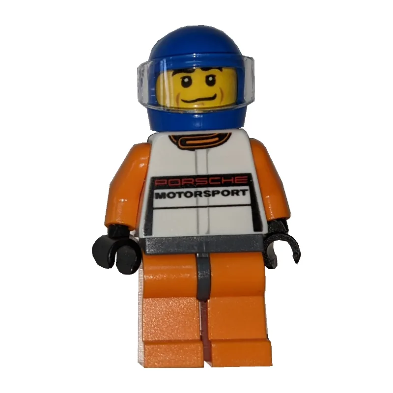 Race Driver, White Torso, Orange Legs, Blue H… — minifigurine LEGO | Brick Broker