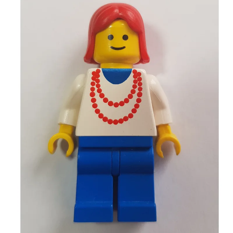 Woman, White Top with Red Necklace, Blue Legs… — minifigurine LEGO | Brick Broker