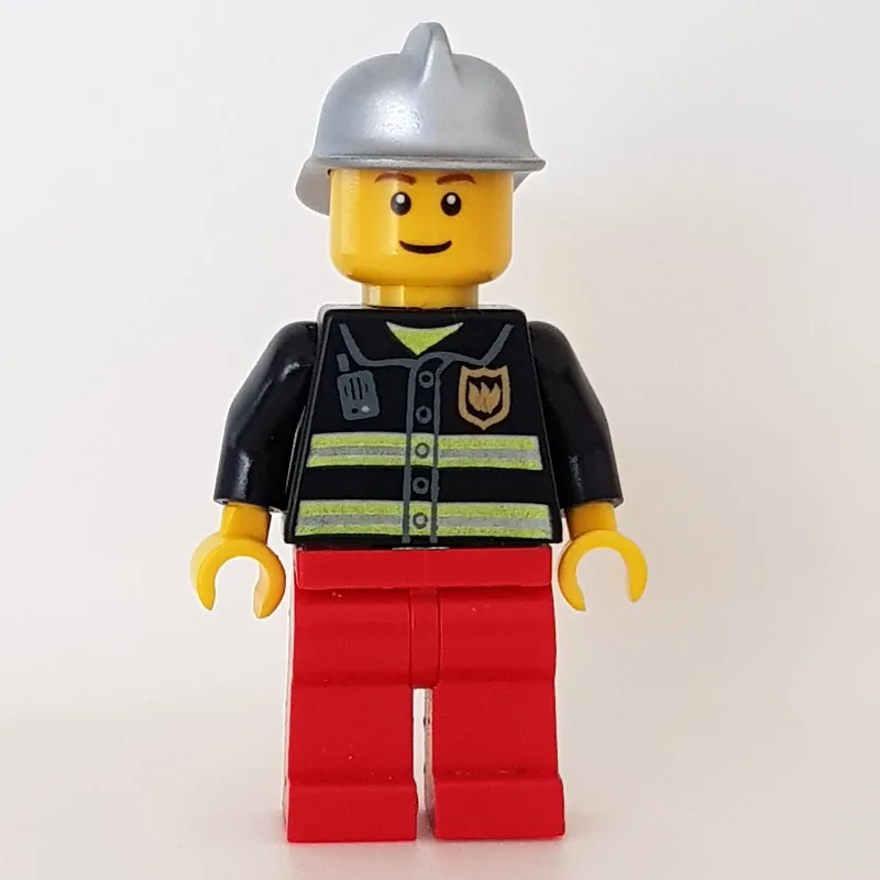 Fireman, Black Fire Jacket with Reflective St… — minifigurine LEGO | Brick Broker