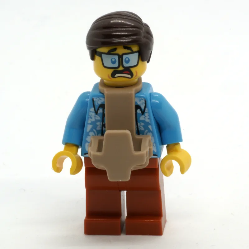 Man, Open Dark Azure Hawaiian Shirt, Dark Ora… — minifigurine LEGO | Brick Broker