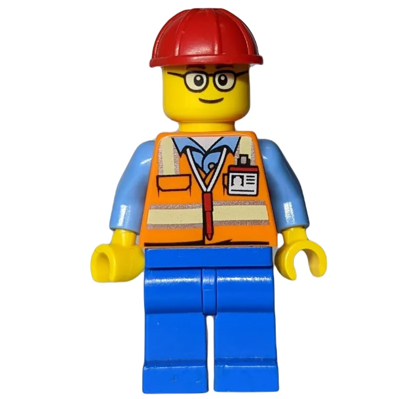 Construction Worker, Orange Safety Vest with… — minifigurine LEGO | Brick Broker
