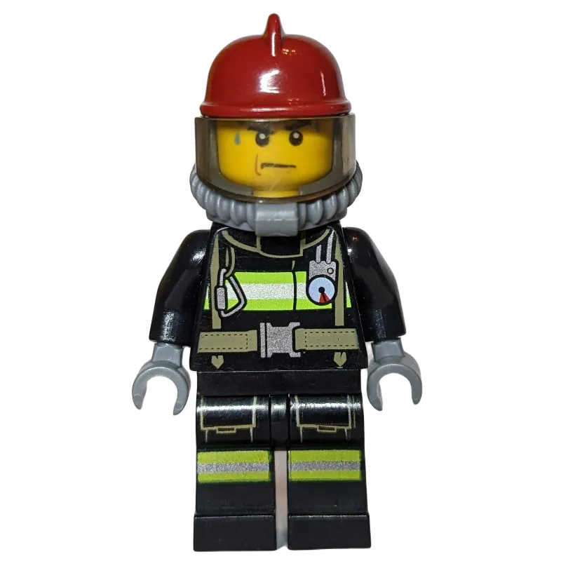 Fireman, Black Fire Suit with Gauge and Strap… — minifigurine LEGO | Brick Broker