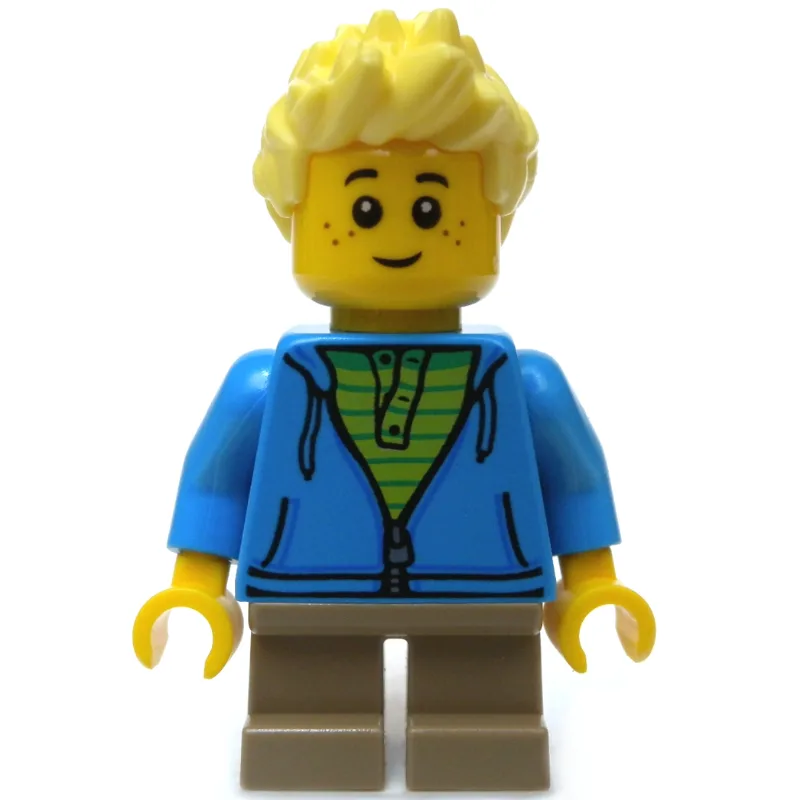 Boy, Open Dark Azure Hoodie with Zipper, Shor… — minifigurine LEGO | Brick Broker