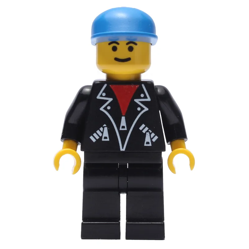 Man, Open Black Jacket over Red Shirt, Black… — minifigurine LEGO | Brick Broker