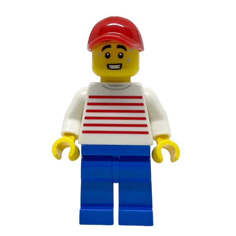 White Striped Torso, Blue Legs, Red Cap — minifigurine LEGO | Brick Broker
