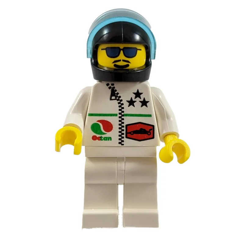 Racer, White Jacket with Zipper and Octan Log… — minifigurine LEGO | Brick Broker