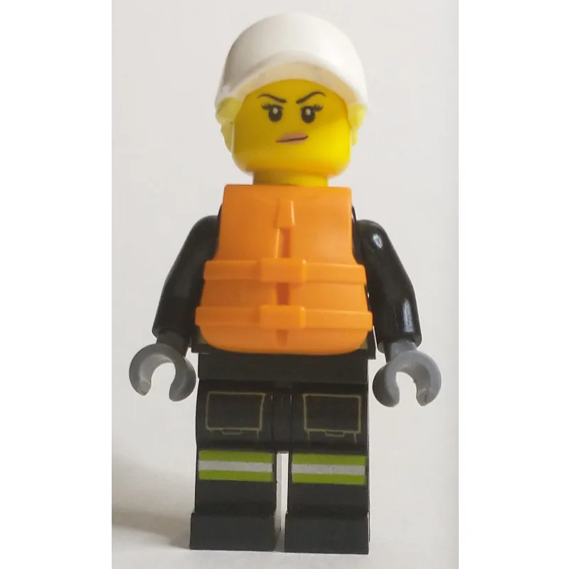 Firewoman, Black Fire Suit, Orange Lifevest,… — minifigurine LEGO | Brick Broker