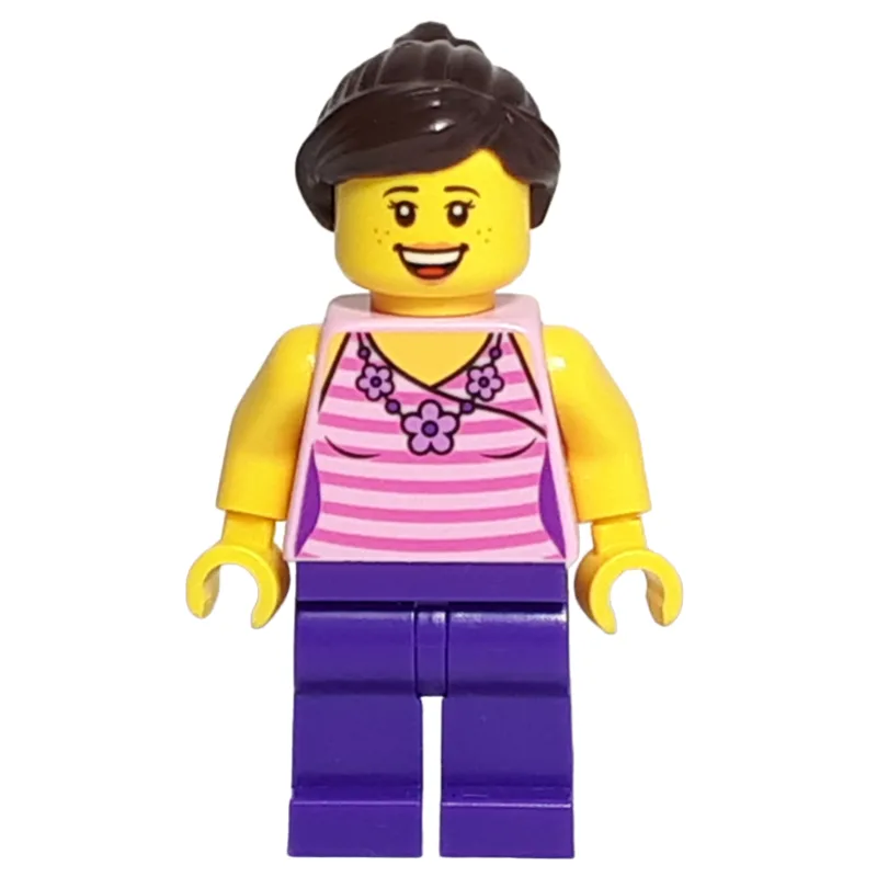 Yellow Torso, Dark Purple Legs, Dark Brown Ha… — minifigurine LEGO | Brick Broker