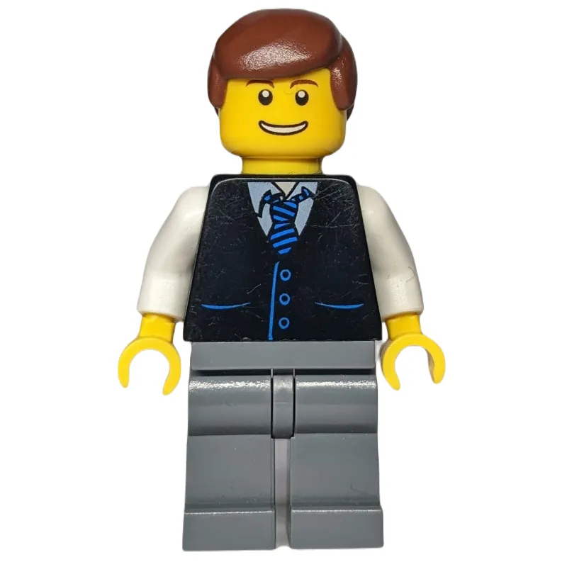 Man - Black Vest, Dark Bluish Gray Legs, Redd… — minifigurine LEGO | Brick Broker