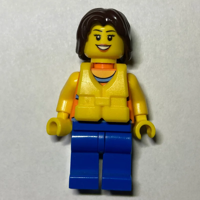 Woman, Orange Halter Top with Flowers, Blue L… — minifigurine LEGO | Brick Broker