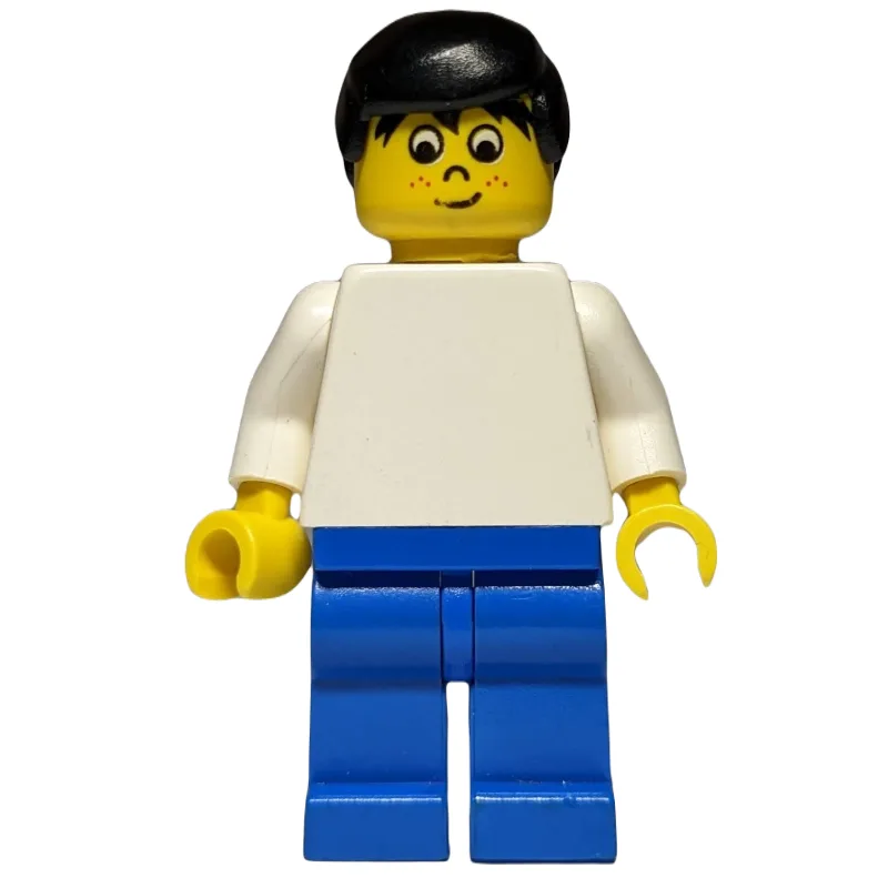 Soccer Player White Torso, Blue Legs, Black H… — minifigurine LEGO | Brick Broker