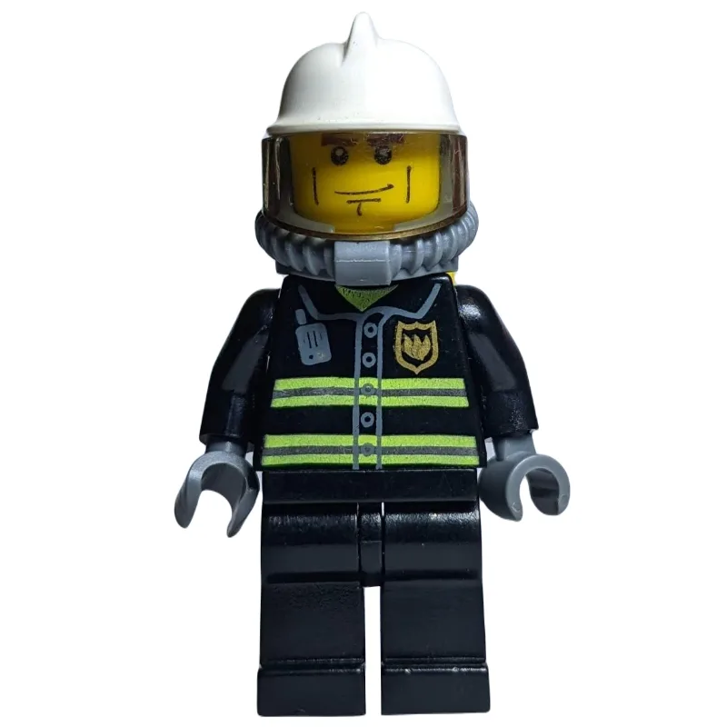 Fireman, Black Fire Jacket with Reflective St… — minifigurine LEGO | Brick Broker