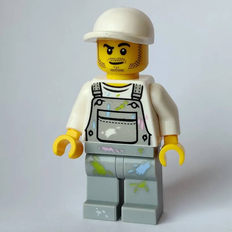 Man, Light Bluish Gray Overalls with Paint St… — minifigurine LEGO | Brick Broker