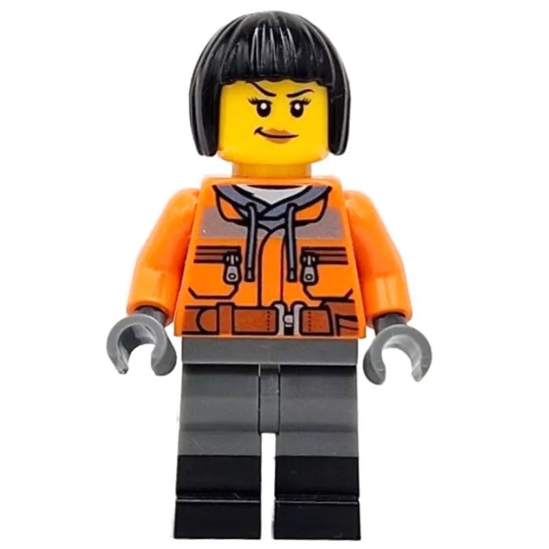 Train Worker, Orange Torso, Dark Bluish Grey… — minifigurine LEGO | Brick Broker
