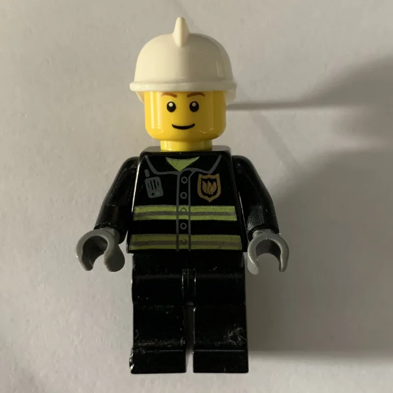 Fireman, Black Fire Jacket with Reflective St… — minifigurine LEGO | Brick Broker