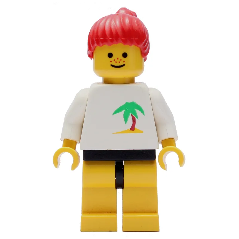 Woman, White Top with Desert Island, Yellow L… — minifigurine LEGO | Brick Broker