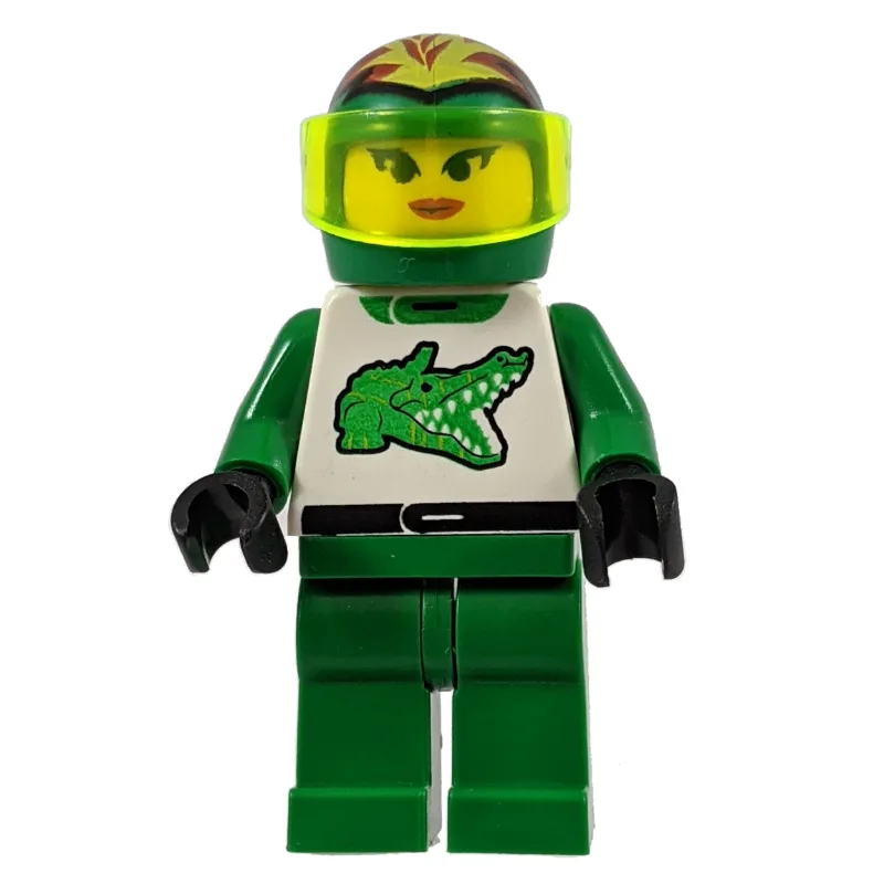 Racer, Woman, Green and White Outfit with Cro… — minifigurine LEGO | Brick Broker
