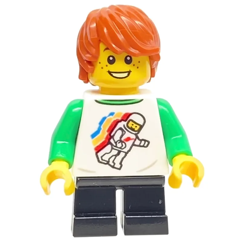 Boy, White Torso, Black Legs, Dark Orange Hair — minifigurine LEGO | Brick Broker