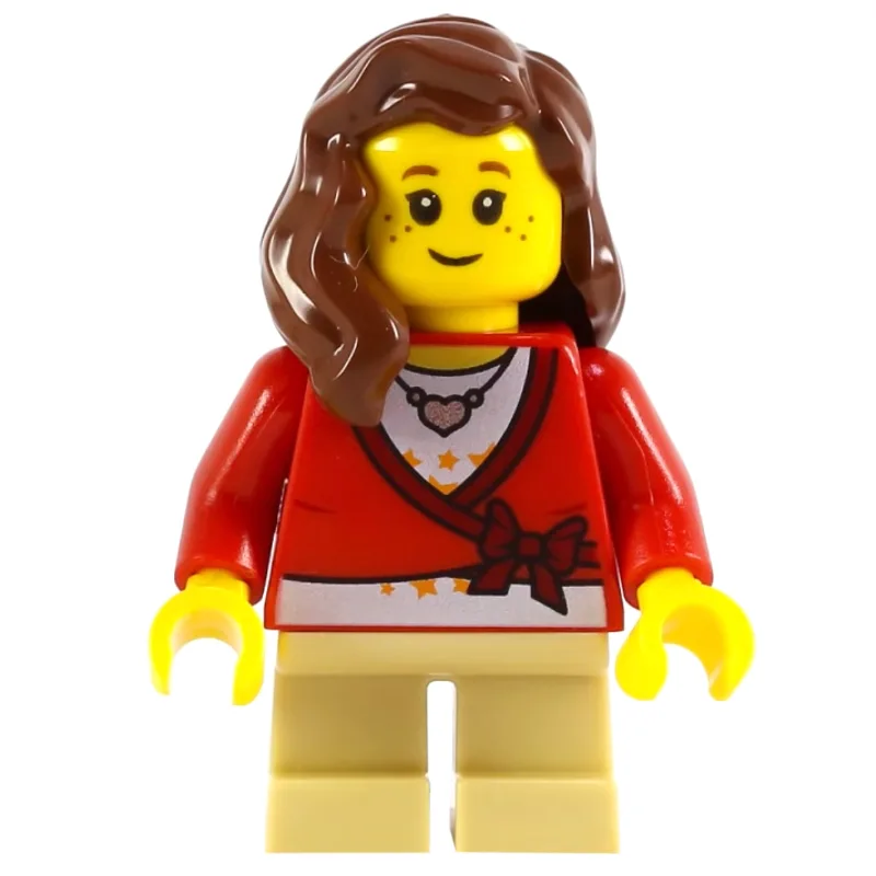 Girl, Cardigan Tied with Bow and Necklace, Ta… — minifigurine LEGO | Brick Broker