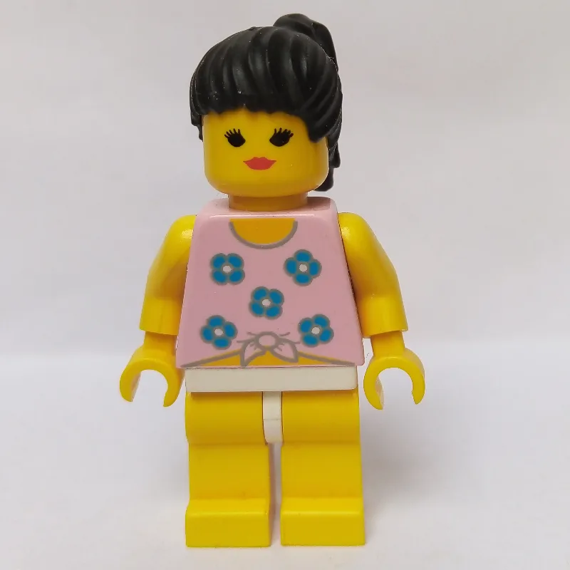 Woman, Tied Pink Tank Top with Flowers, Yello… — minifigurine LEGO | Brick Broker