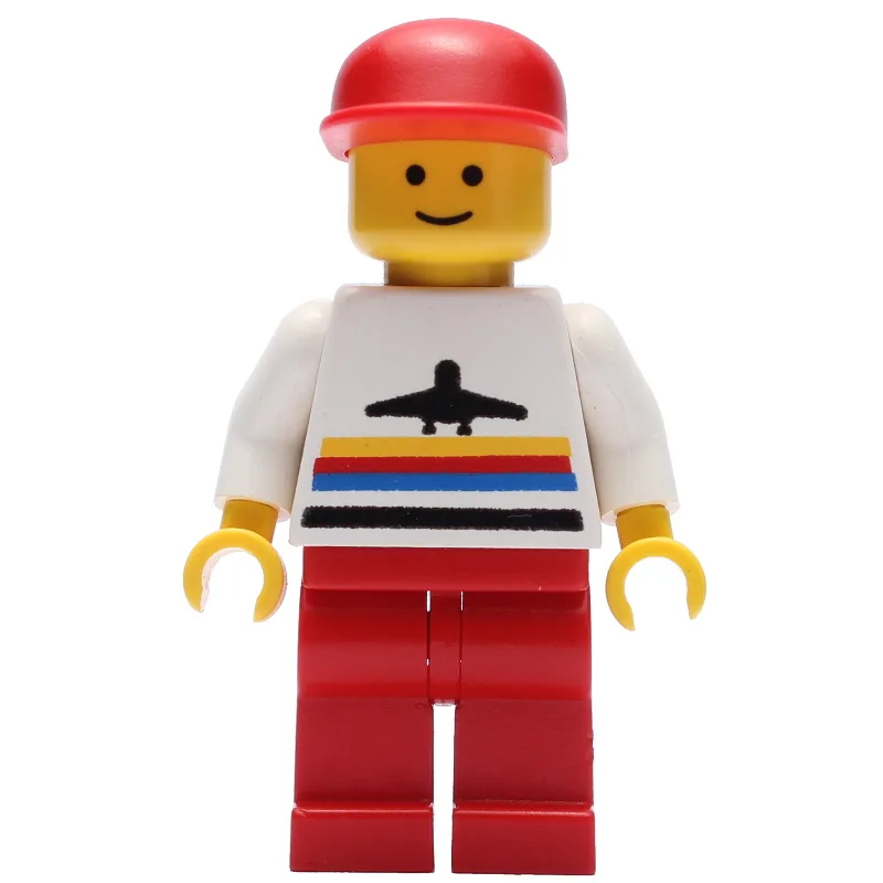 Man, White Shirt with Airplane, Red Legs, Red… — minifigurine LEGO | Brick Broker