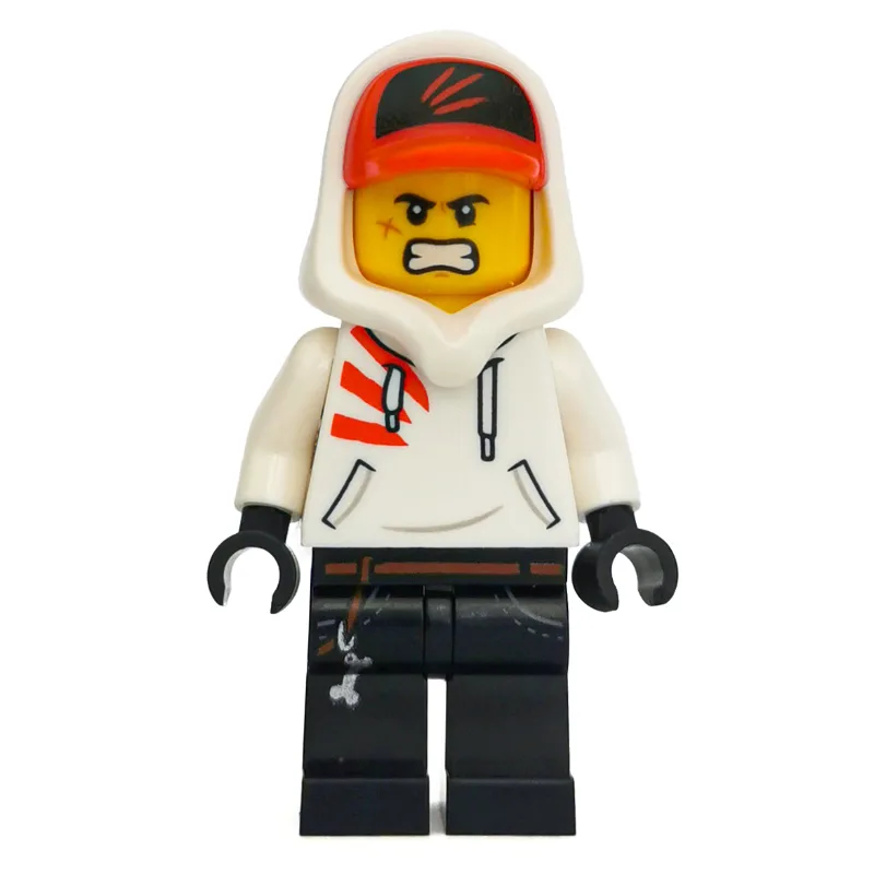 Jack Davids, White Hoodie with Hood and Red C… — minifigurine LEGO | Brick Broker