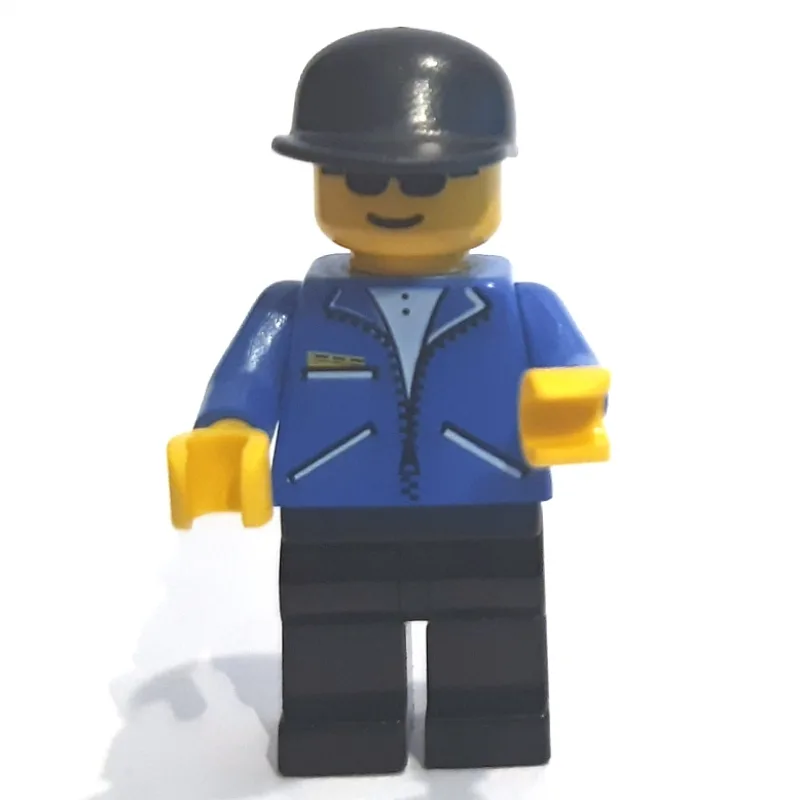 Man, Blue Jacket with Zipper, Black Legs, Bla… — minifigurine LEGO | Brick Broker