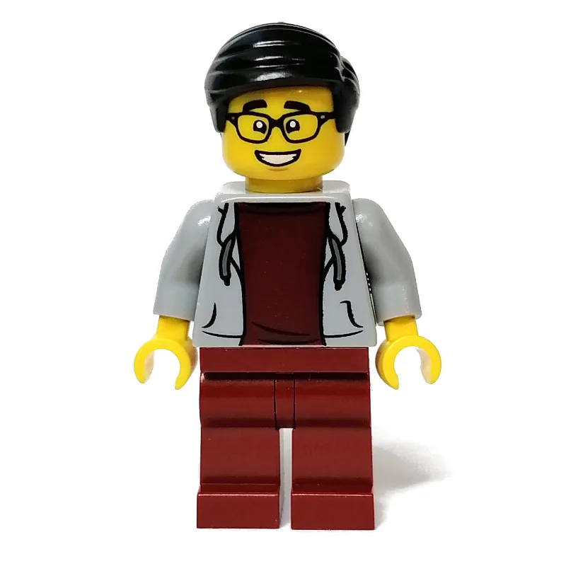 Light Bluish Gray Torso, Dark Red Legs, Black… — minifigurine LEGO | Brick Broker
