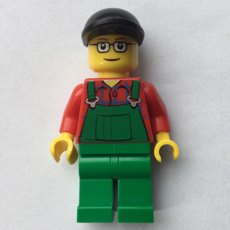 Man, Green Overalls over Red Shirt, Black Cap… — minifigurine LEGO | Brick Broker