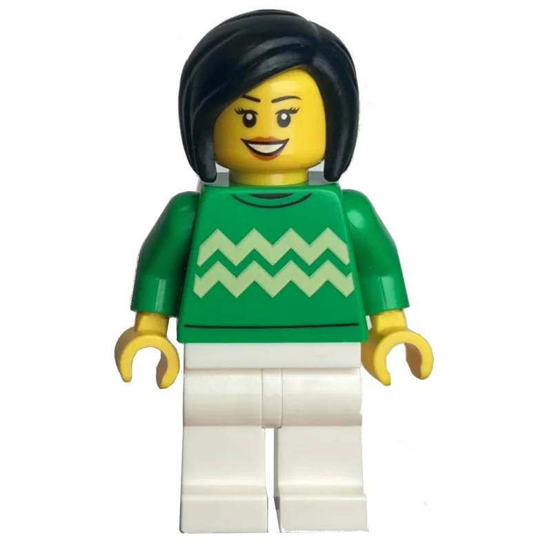 Bright Green Torso, White Legs, Black Hair — minifigurine LEGO | Brick Broker