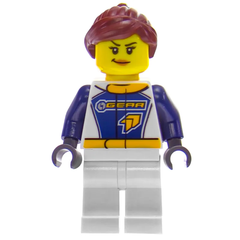 Racer, Woman, Dark Blue and White Jumpsuit wi… — minifigurine LEGO | Brick Broker