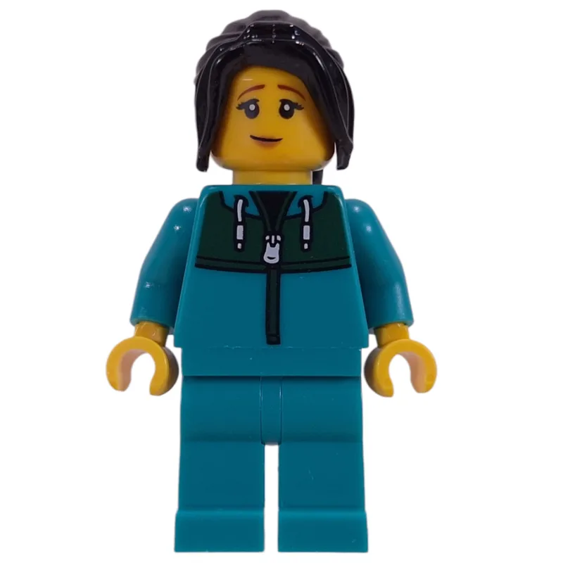 Astronaut, Dark Turquoise Jumpsuit, Black Hair — minifigurine LEGO | Brick Broker
