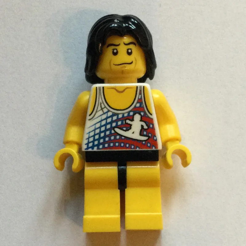 Surfer, White Tank Top with Surfer, Yellow Le… — minifigurine LEGO | Brick Broker